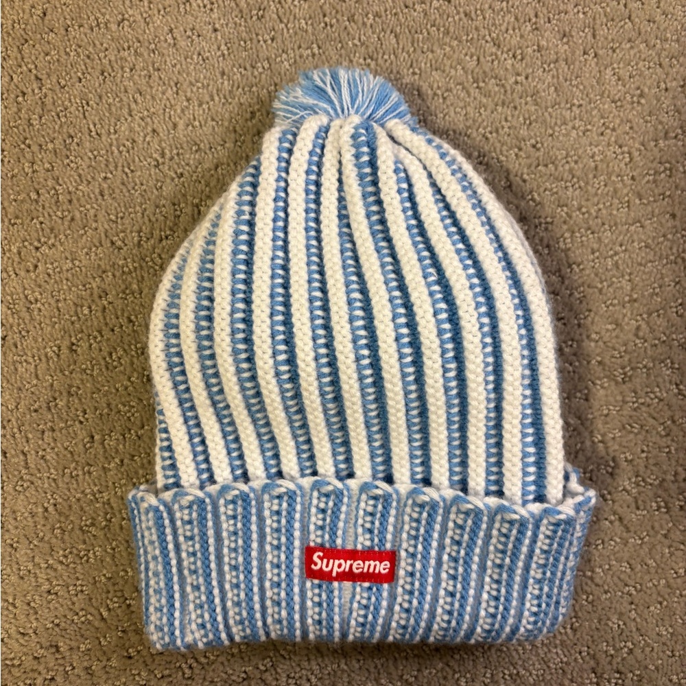 Supreme authentic blue and white knit beanie